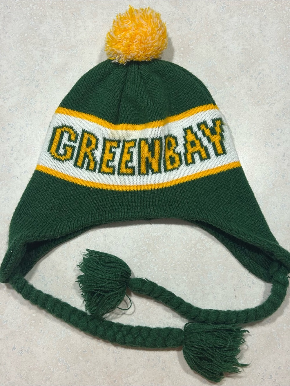 Green Knit Pom Pom Earflap Beanie - Greenbay Graphic